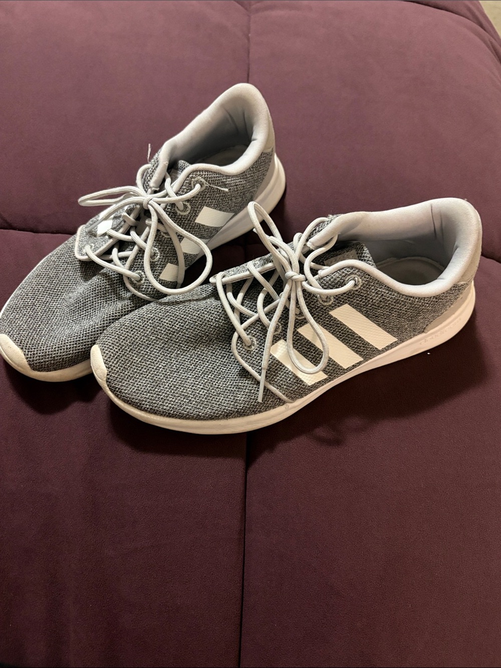 adidas Gray Knit Sneakers with White Stripes
